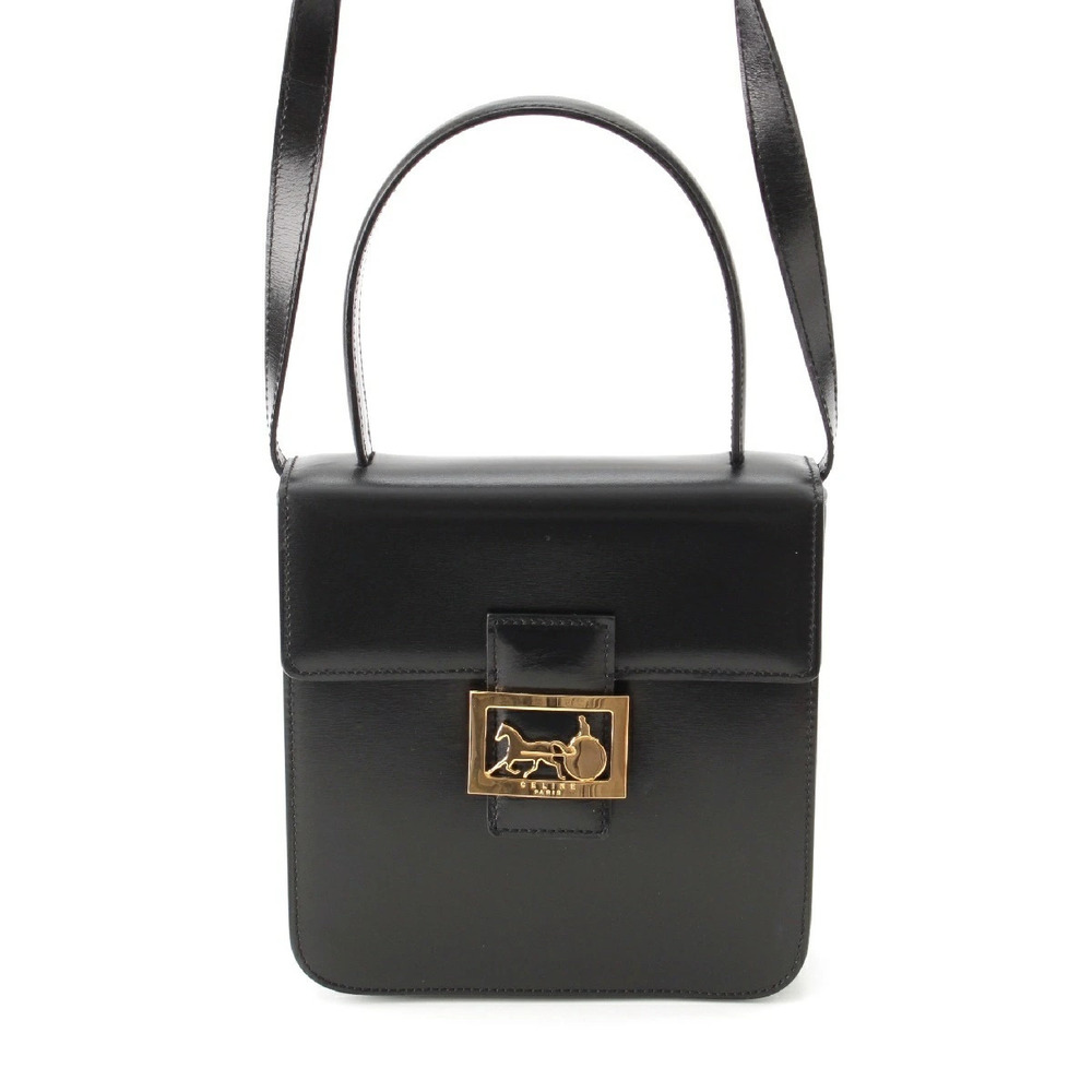 Celine Leather Carriage Handbag Black